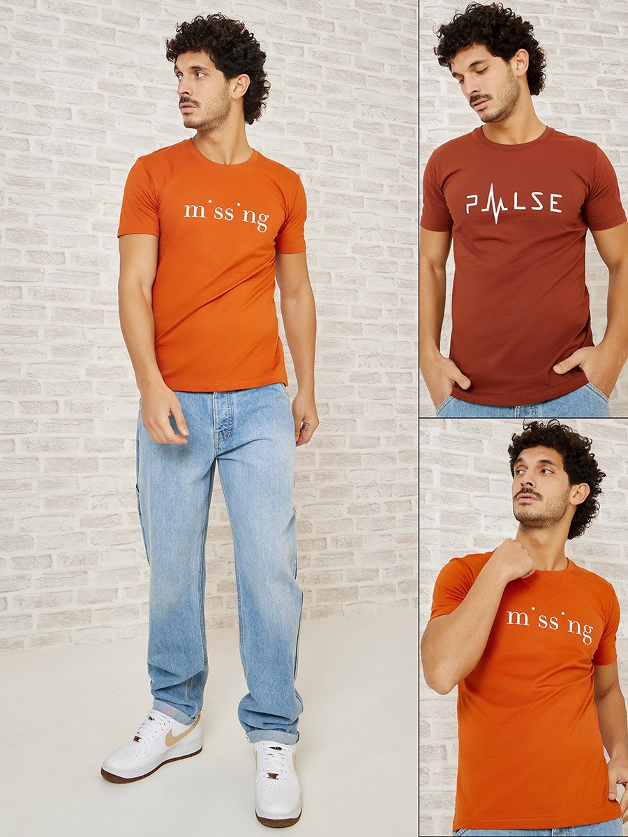Pack of 2 - Slogan Print Regular Fit T-shirt