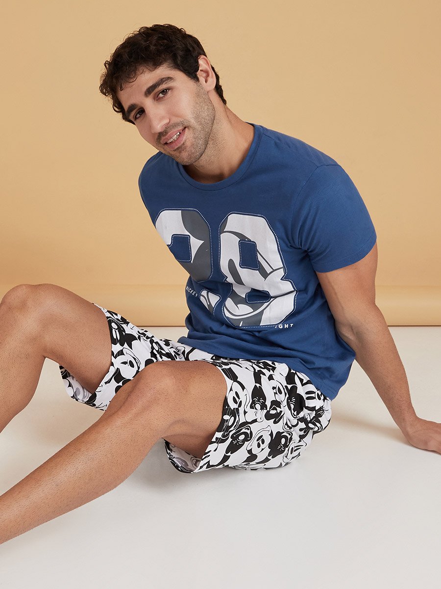 Mickey Graphic Print Round Neck T-shirt and Shorts Set