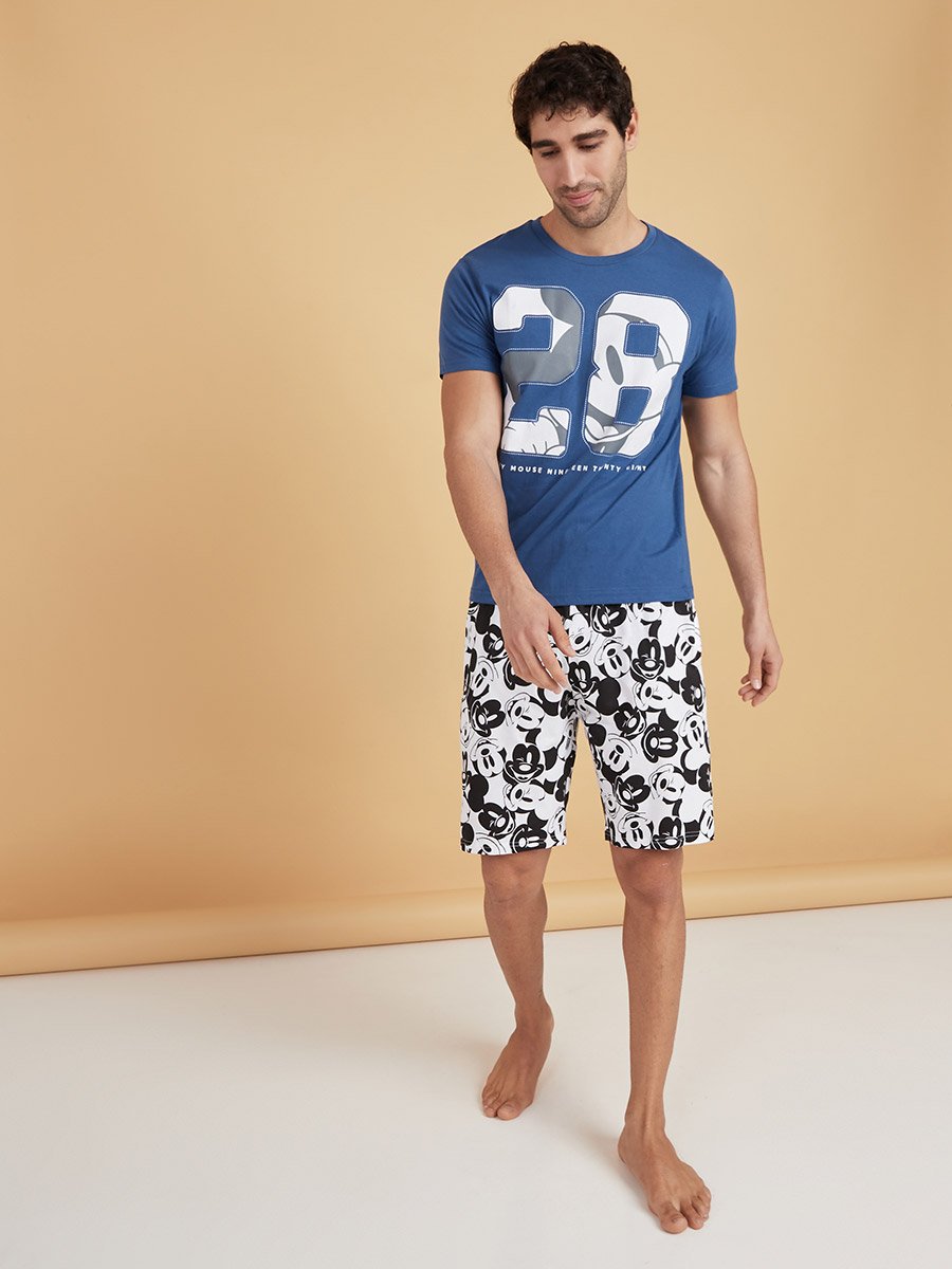 Mickey Graphic Print Round Neck T-shirt and Shorts Set