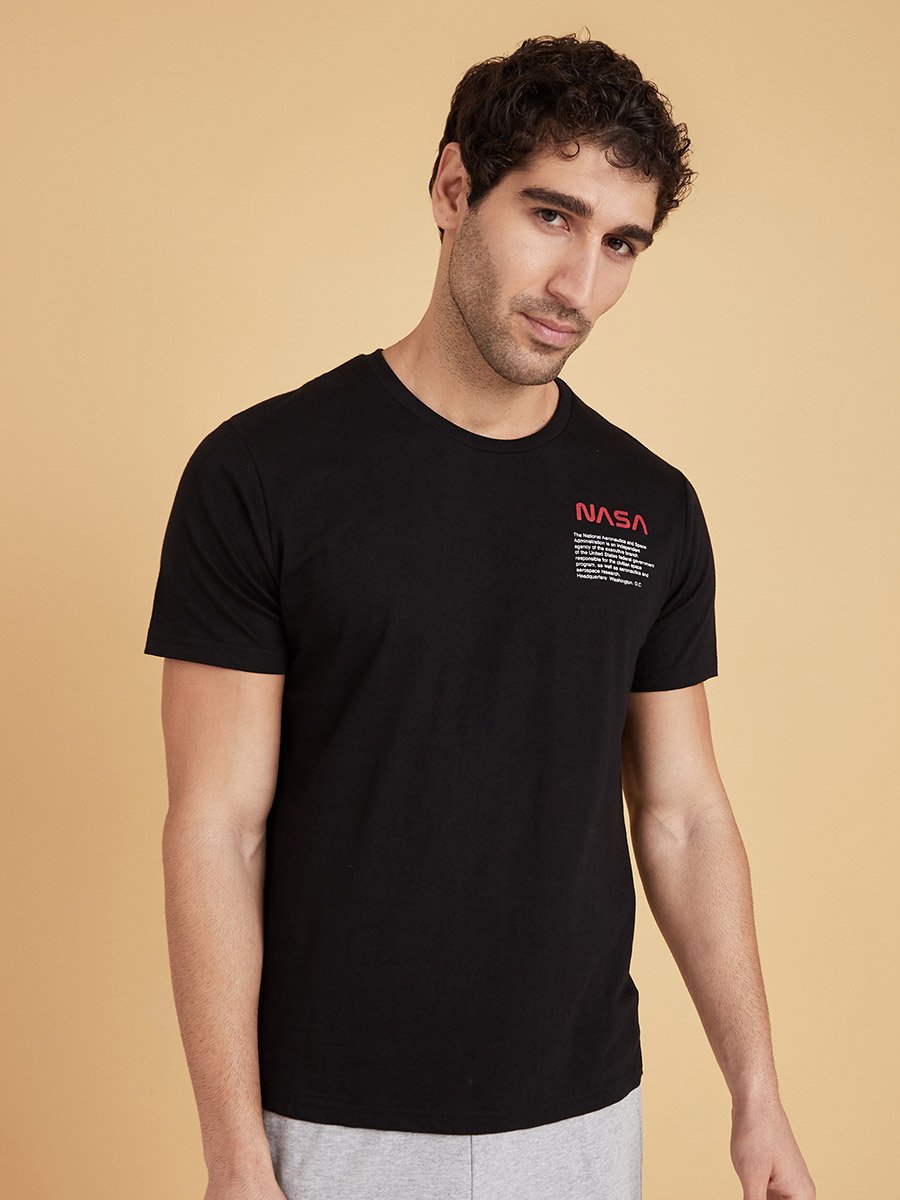 NASA Slogan Print Round Neck T-shirt and Shorts Set