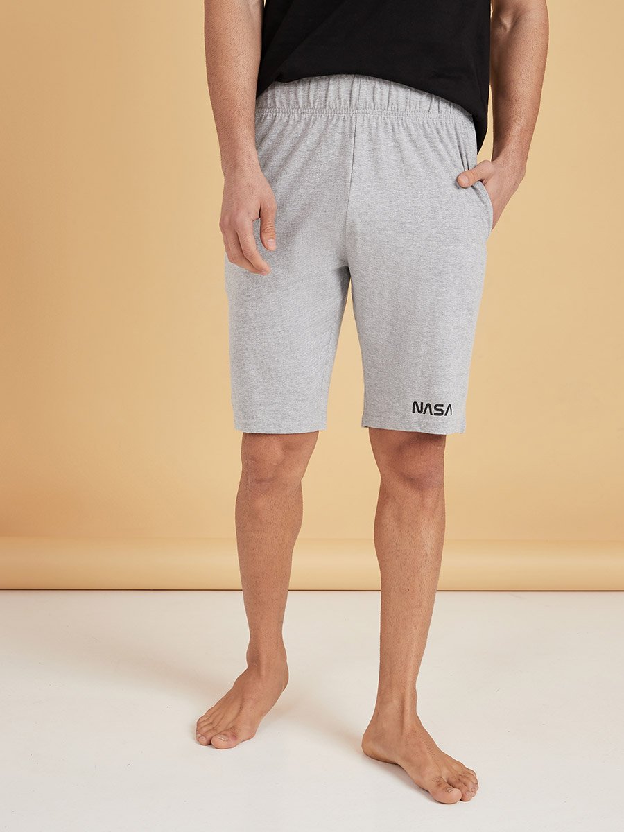 NASA Slogan Print Round Neck T-shirt and Shorts Set