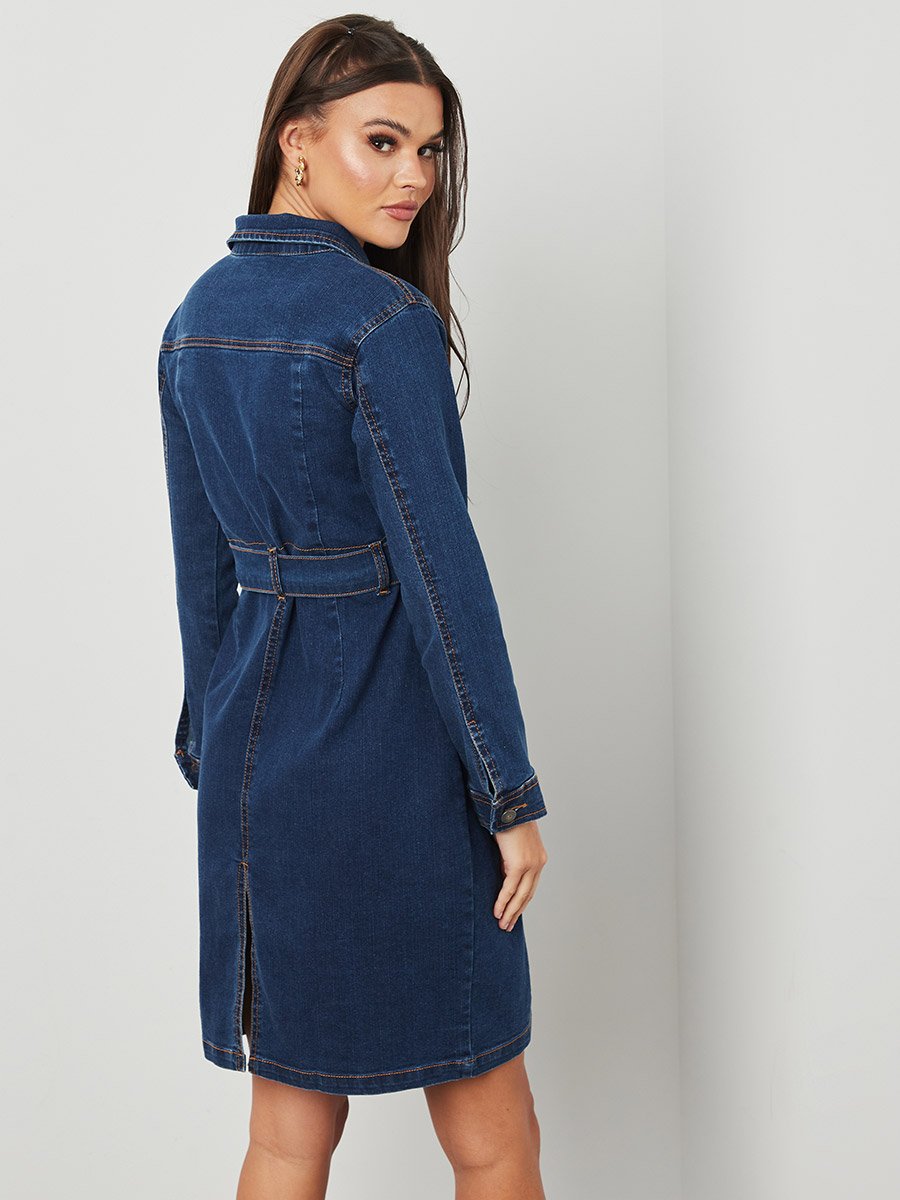 Long Sleeves Denim Bodycon Knee Length Dress For Women at Saudi | Styli Long Sleeves Denim Bodycon Knee Length Dress For Women at Saudi | Styli
