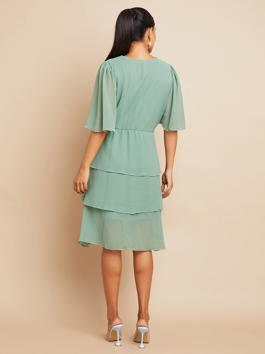 Short Sleeves Ruffle Layered Knee Length Dress For Women at Saudi | Styli