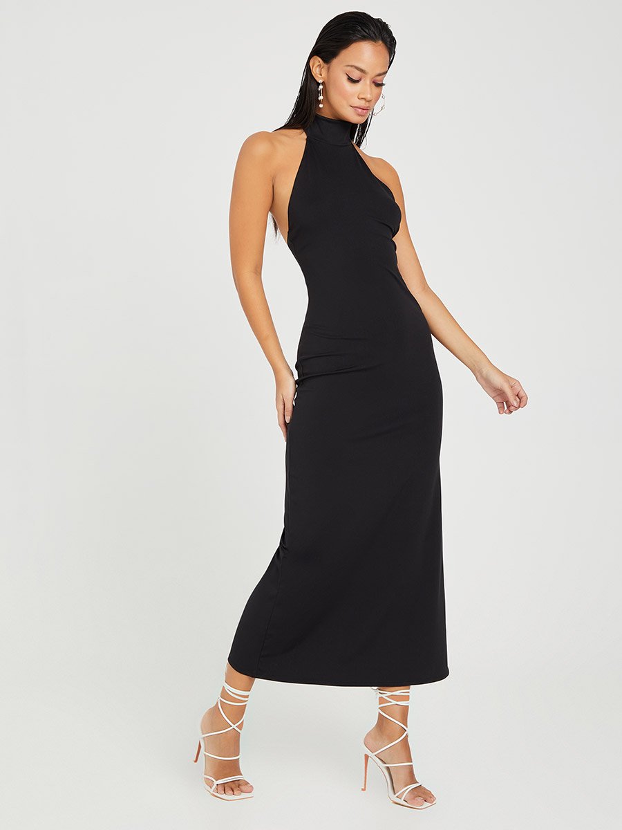 Halter Neck A-Line Maxi Dress with Side Slit For Women at Saudi