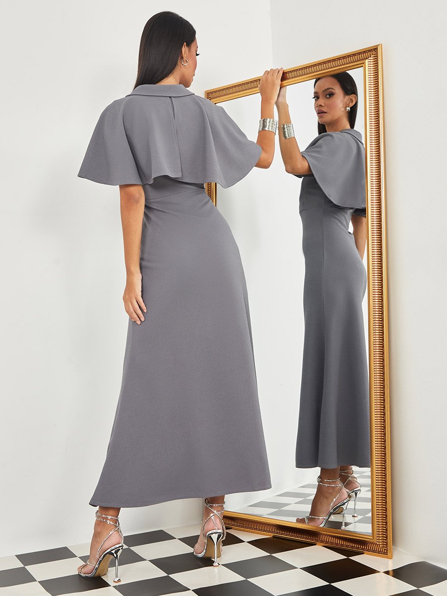 Cape Style Sleeves Notch Lapel A-Line Maxi Dress For Women at Saudi | Styli