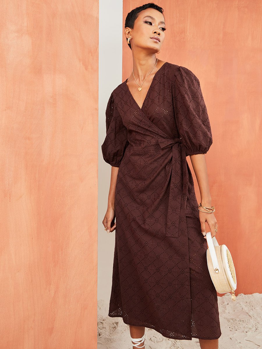 brown schiffli dress Buy Gia Brown Schiffli Embroidered Cotton A-Line Dress from Westside