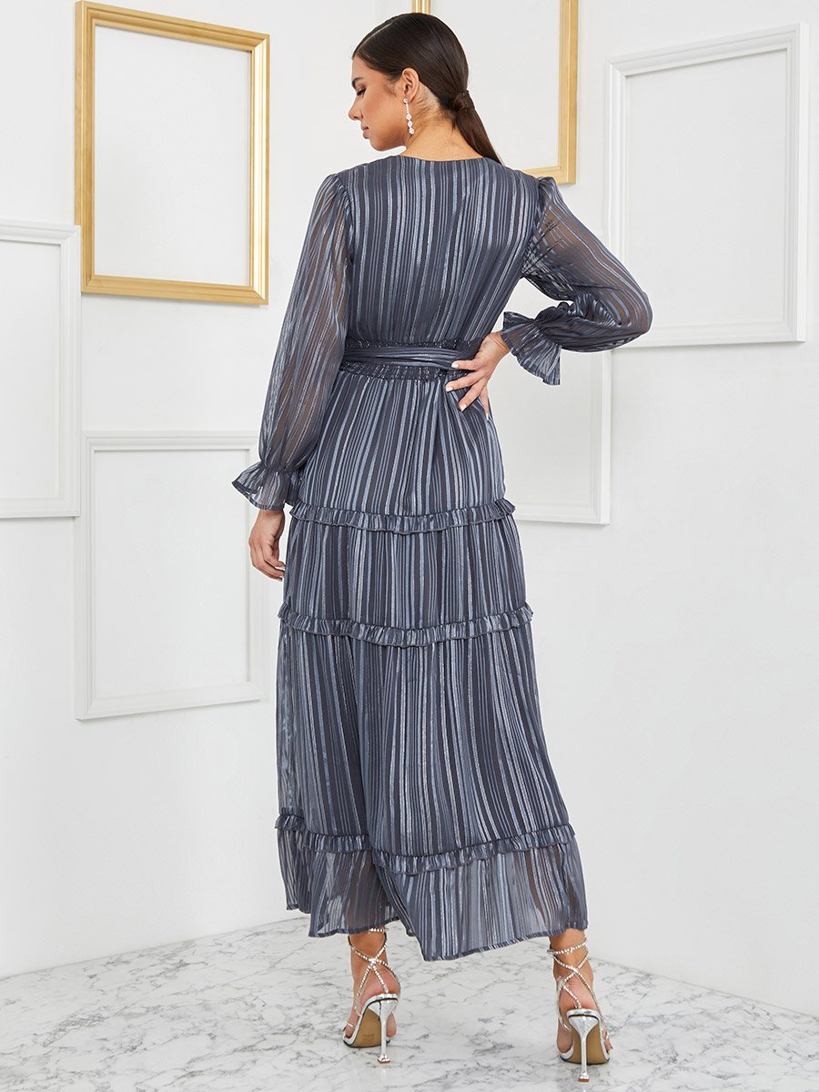 Long Sleeves V Neck Tiered Maxi Dress For Women at Saudi | Styli