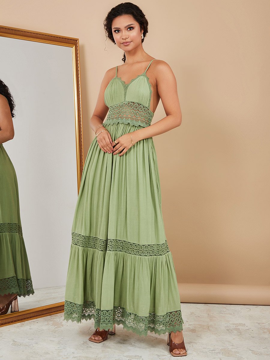 white christmas dresses Strappy Crochet Inset Maxi Dress Black / L