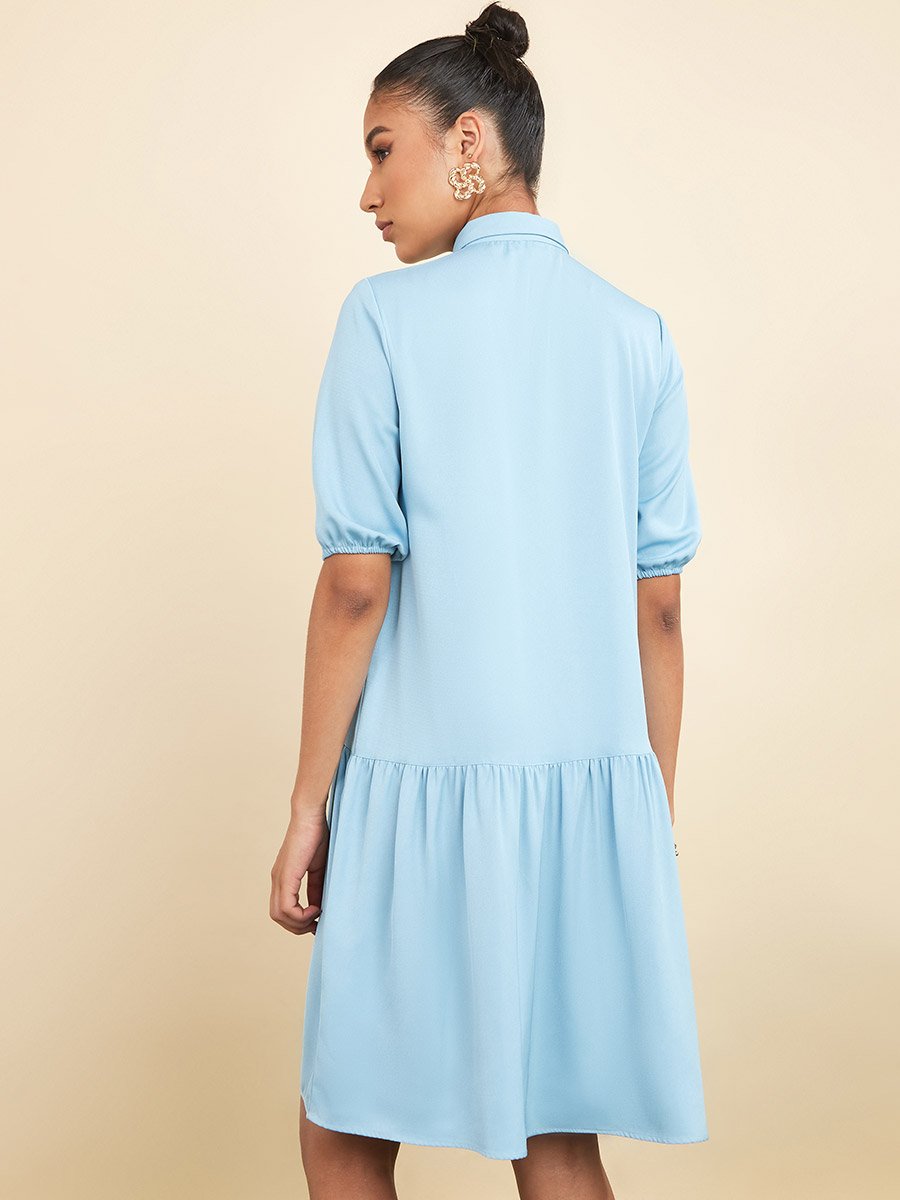 Drop Waist Button Through Shirt Knee Length Dress For Women at Kuwait |  Styli