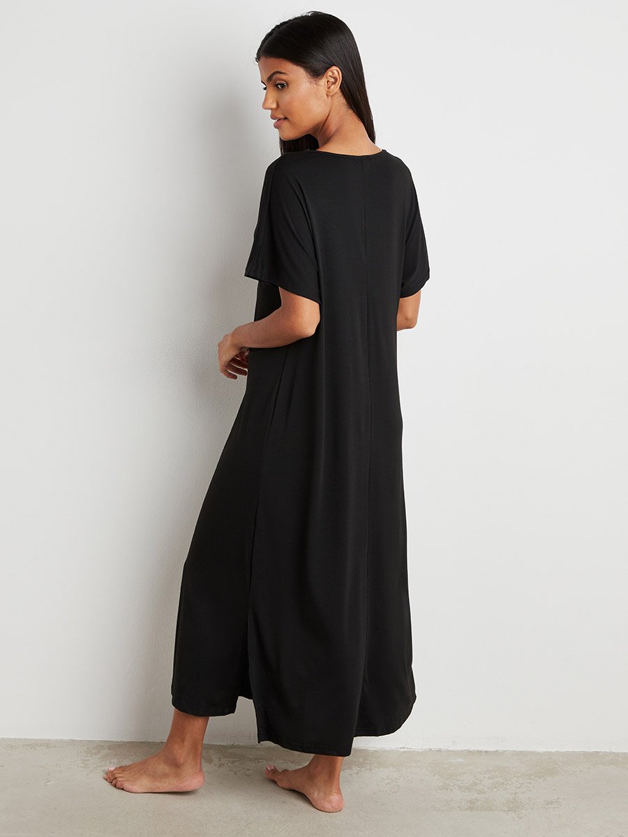Lace Trim V Neck Nightie with Slit Hem