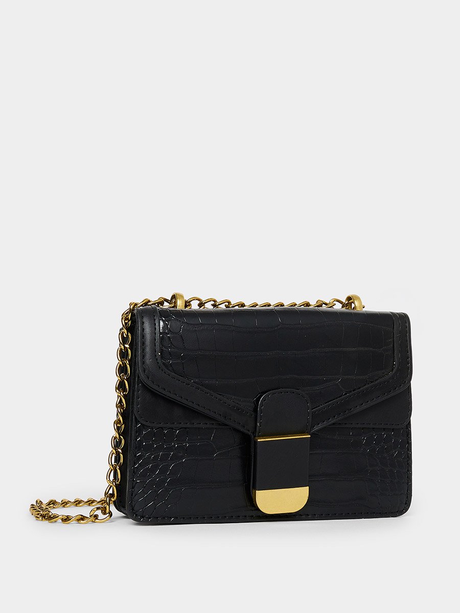 Croc Texture Flap Over Crossbody Bag