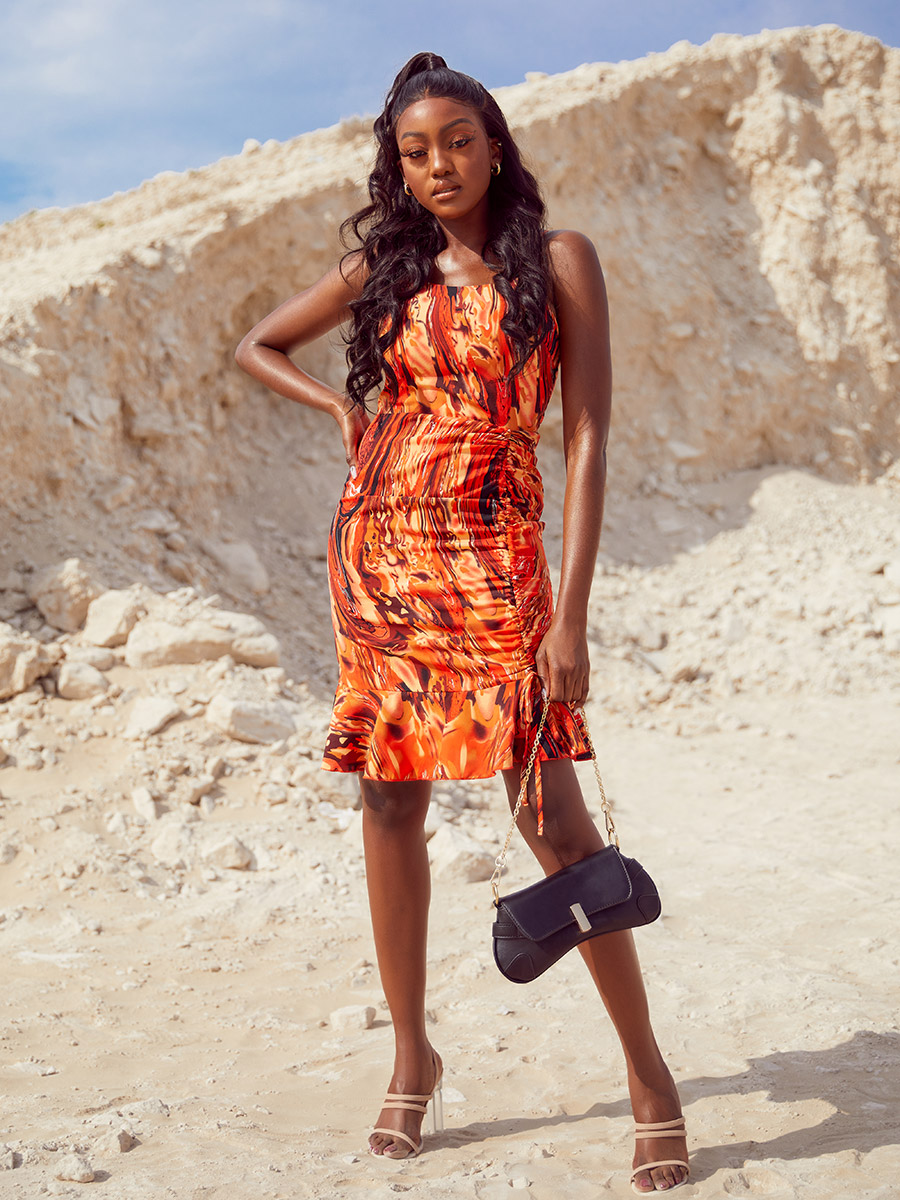 bodycon marble dress Print Strappy Mini For Women at UAE Drape Sleeves 31 chest Color:Cinder Plaid Classic Concert Dress |