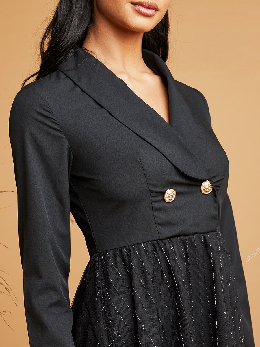 chinese dress ladies Mesh Inset Long Sleeve Midi Dress main image 1