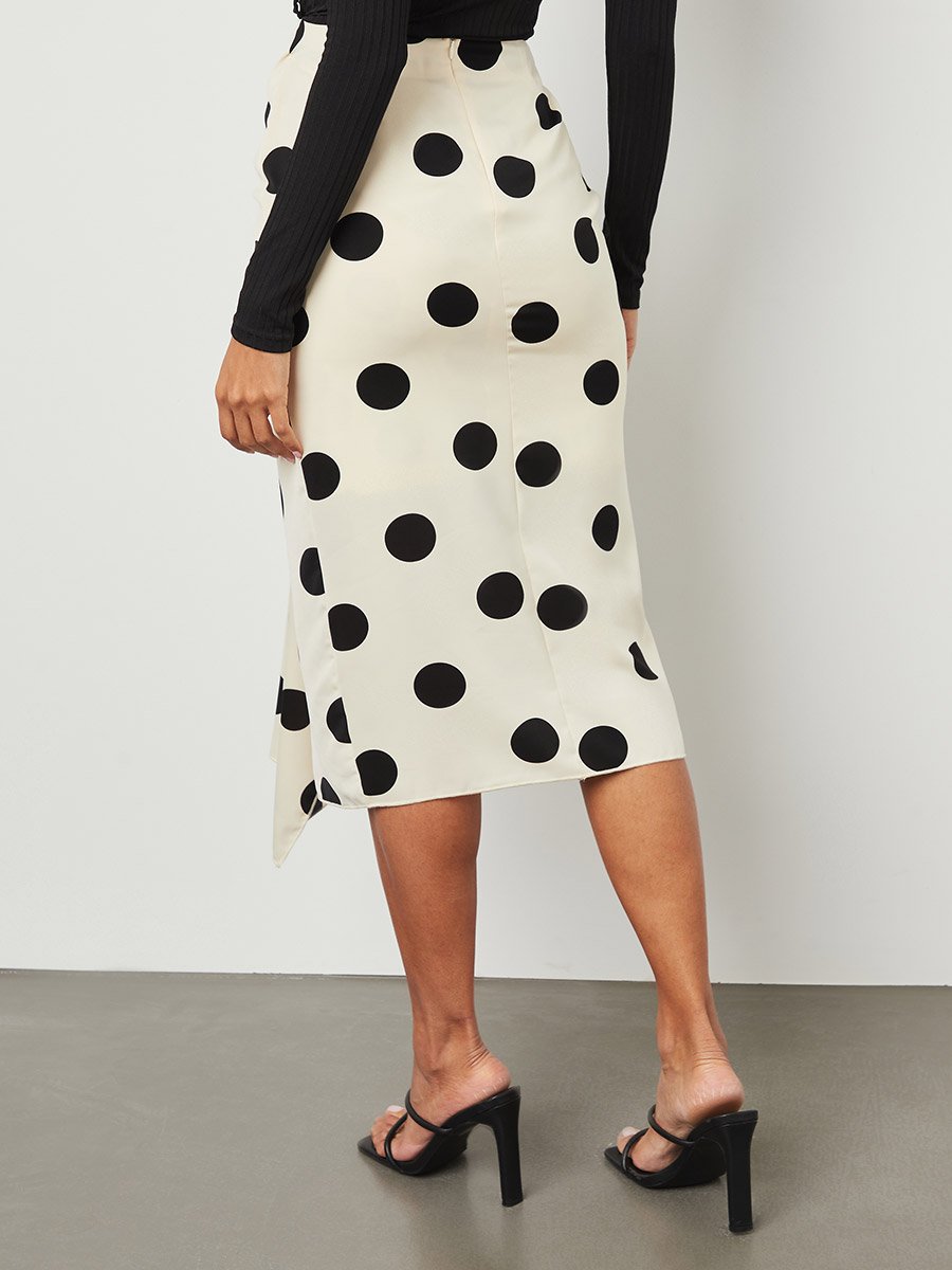 Large Scaled Polka Dot Frill Detail Midi Skirt For Women at Saudi