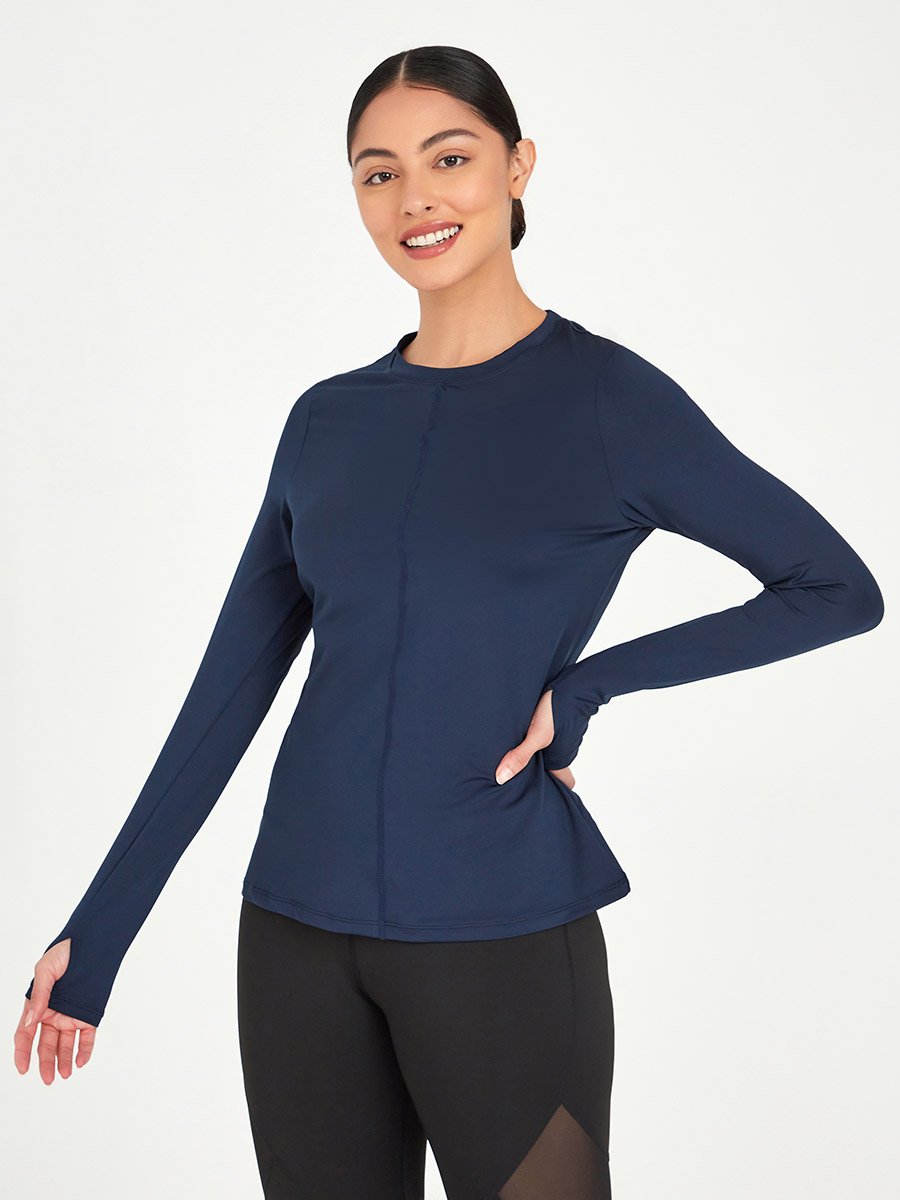 Stitch Insert Thumbhole Detail Long Sleeves Active Top
