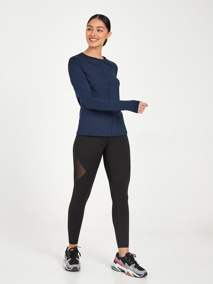 Stitch Insert Thumbhole Detail Long Sleeves Active Top