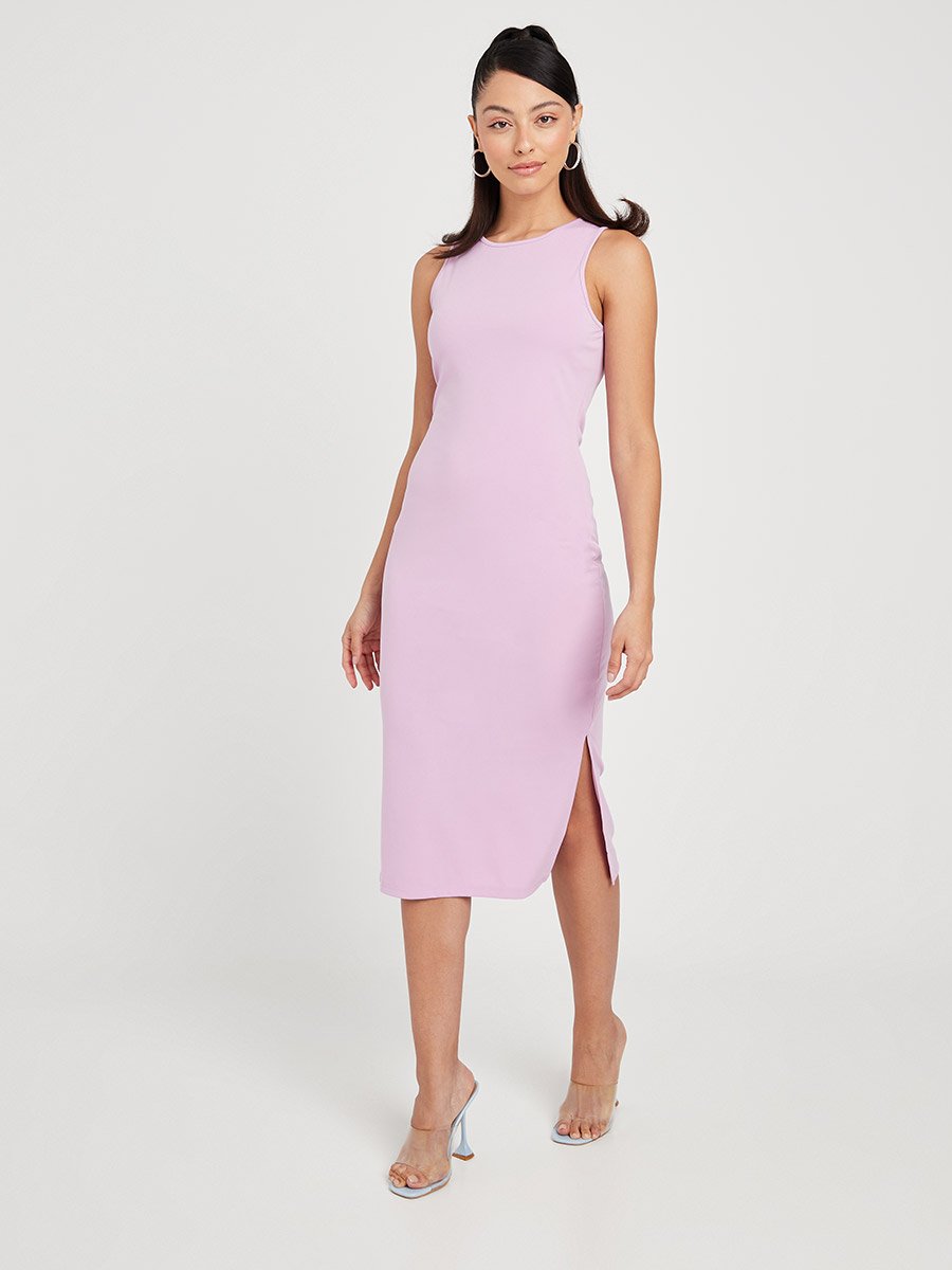 Sleeveless Bodycon Knee Length Dress with Side Split Hem For Women at Kuwait | Styli Sleeveless Bodycon Knee Length Dress with Side Split Hem For Women at Kuwait | Styli
