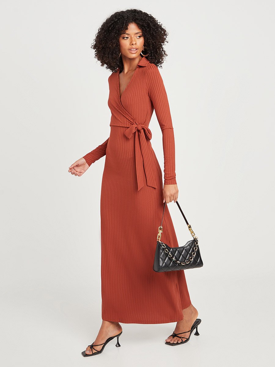 ribbed tie waist maxi dress New Knitted Maxi Dress with Tie Waist and Elegant Sweater Style