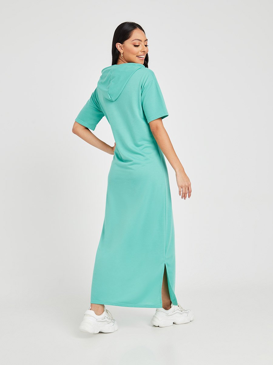 hooded short sleeve maxi dress Asgosdo Hoodie Dresses for Women Short Sleeve Zipper Pleated Summer Casual Maxi Dress with Pockets, Women's, Size: Small
