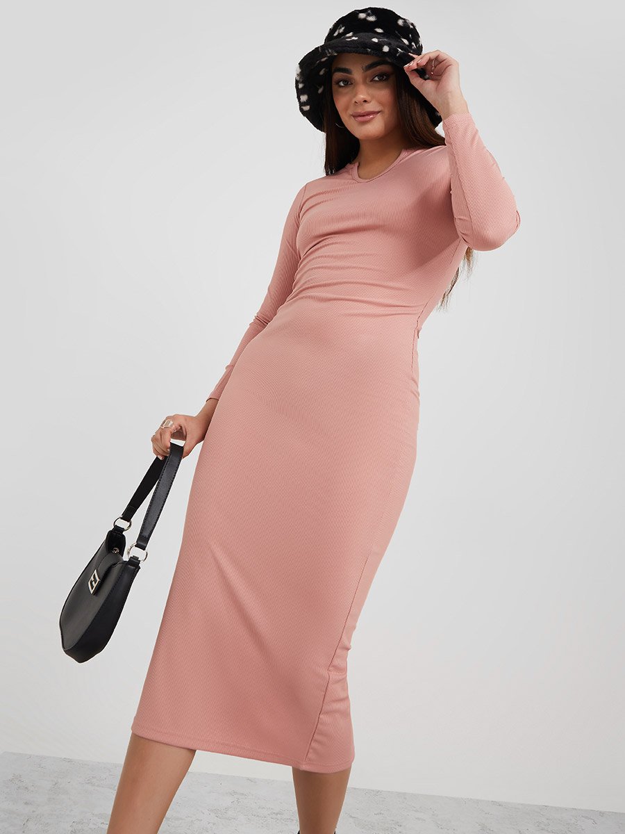 pink bodycon midi dress with sleeves long sleeve midi dresses for women SecretSculpt Long Sleeve Midi Dress Pink  / XL-parroquiadesanalbertomagno.com