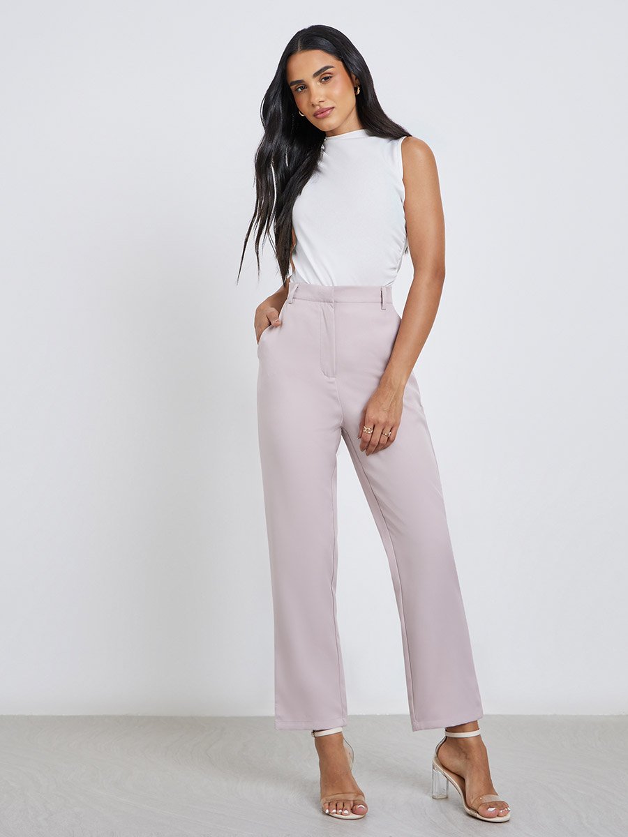 Cream Tailored Skinny Trousers