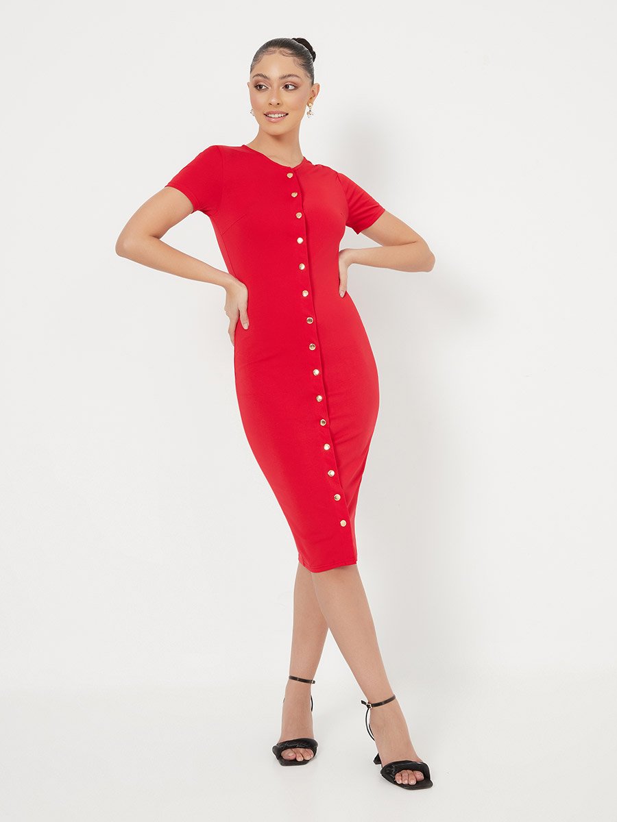snap button bodycon dress Black Ribbed Snap Button Front Fitted Midi Dress PinkBlush