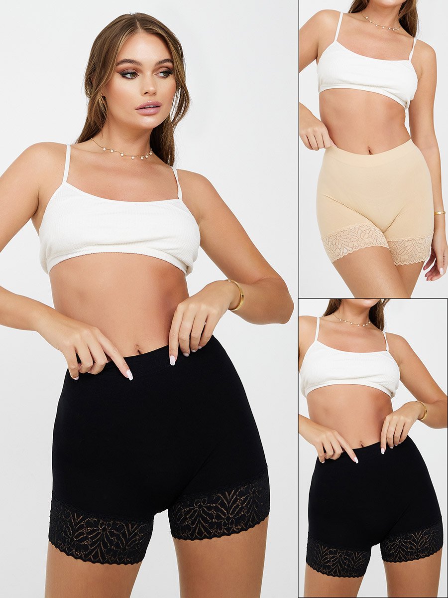 Pack of 2 - Long Length Lace Detail Short