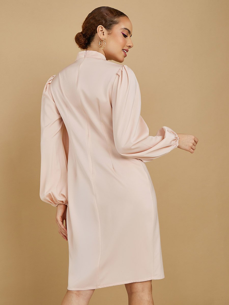 Long Sleeves High Neck Sheath Knee Length Dress For Women at UAE | Styli