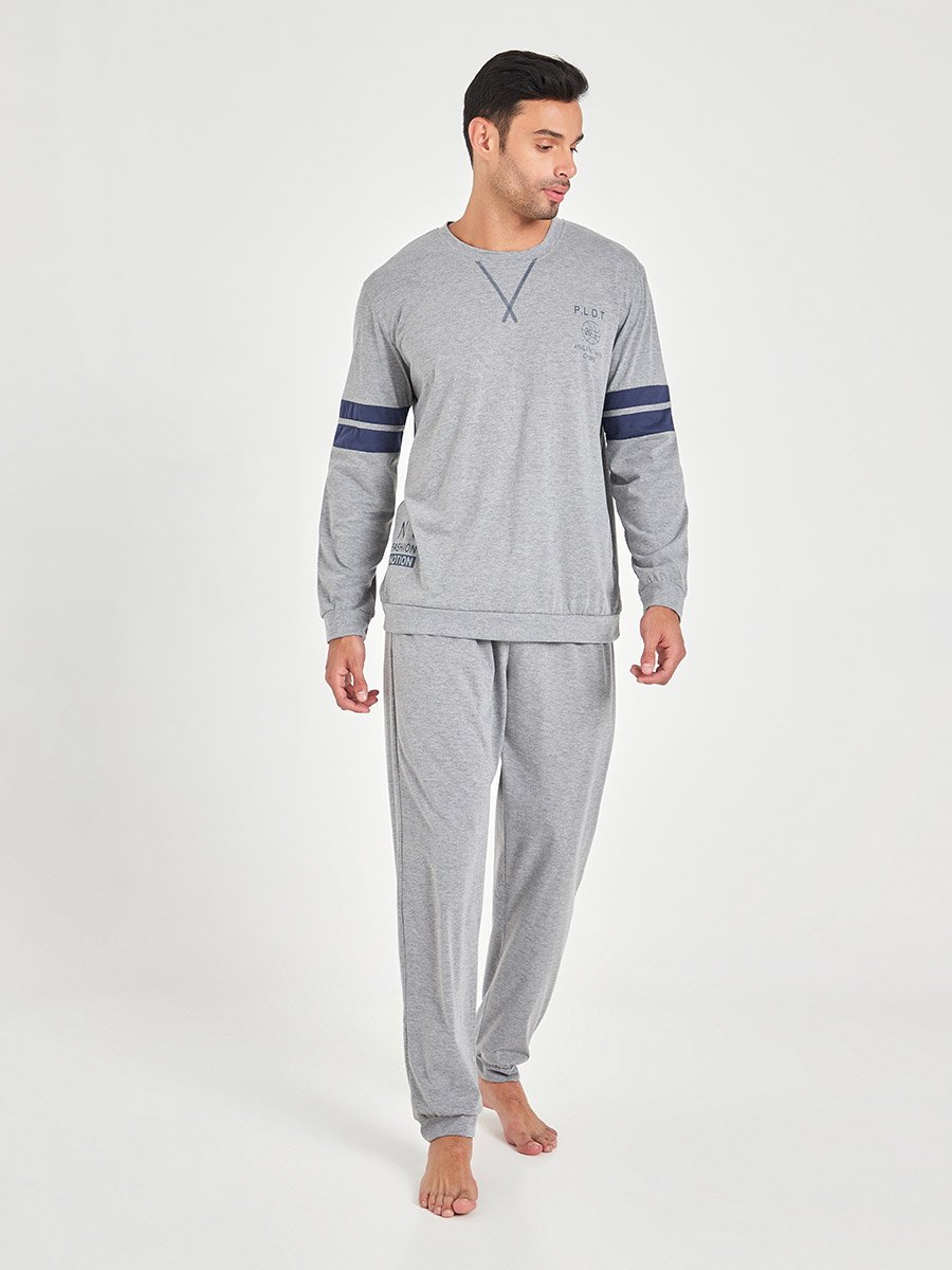 Contrast Panel Regular Fit T-shirt and Loungewear Pants Set