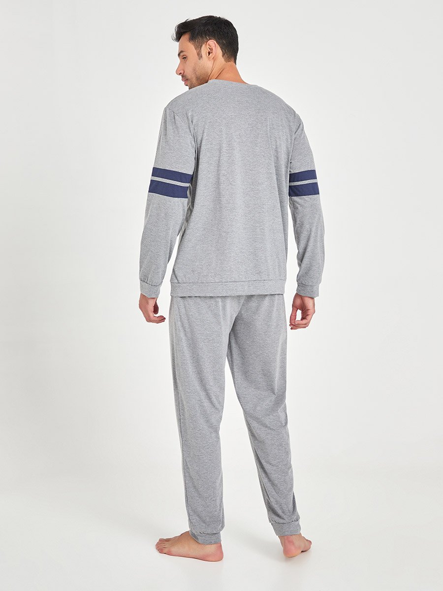 Contrast Panel Regular Fit T-shirt and Loungewear Pants Set