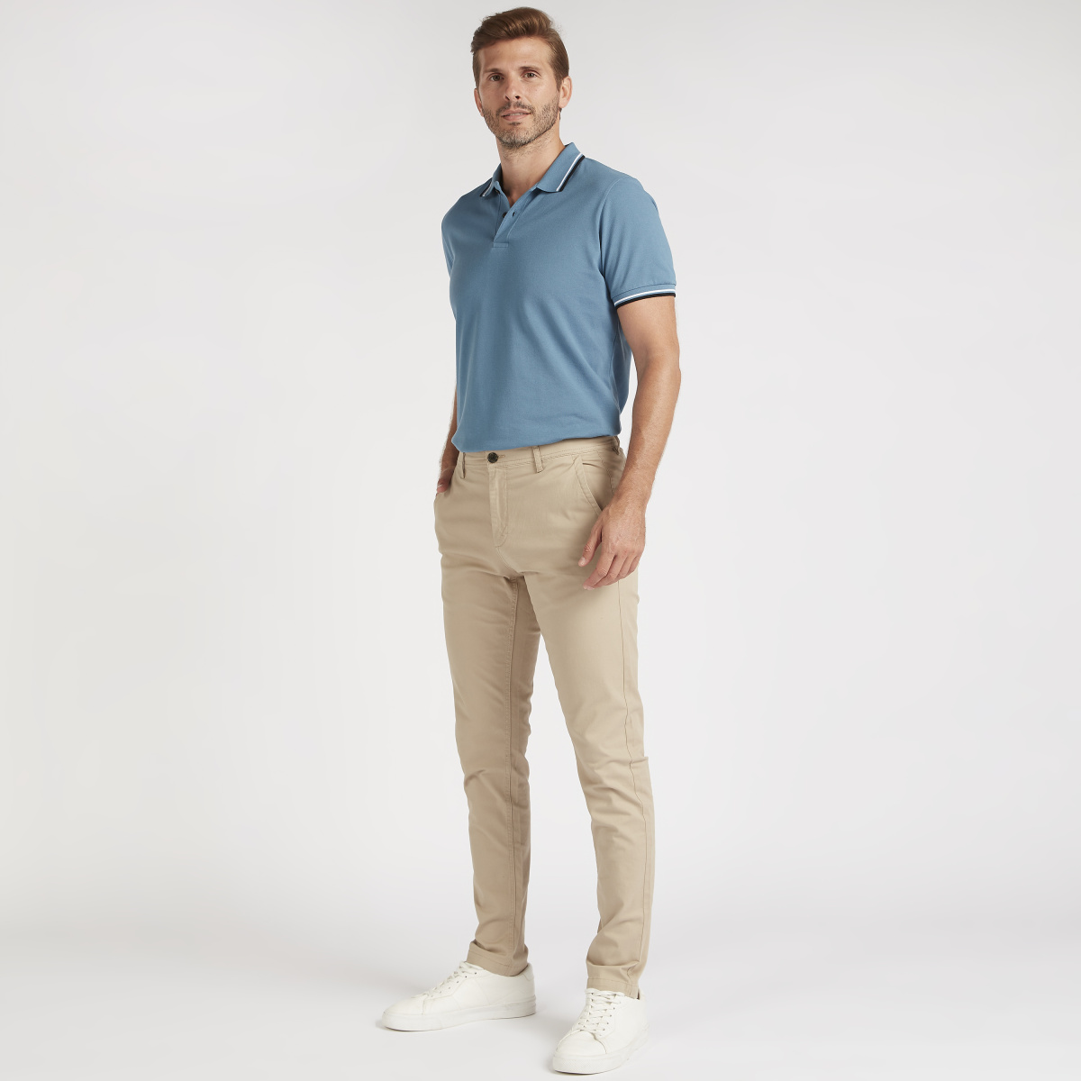 Solid Slim Fit Chinos with Button Closure and Pockets