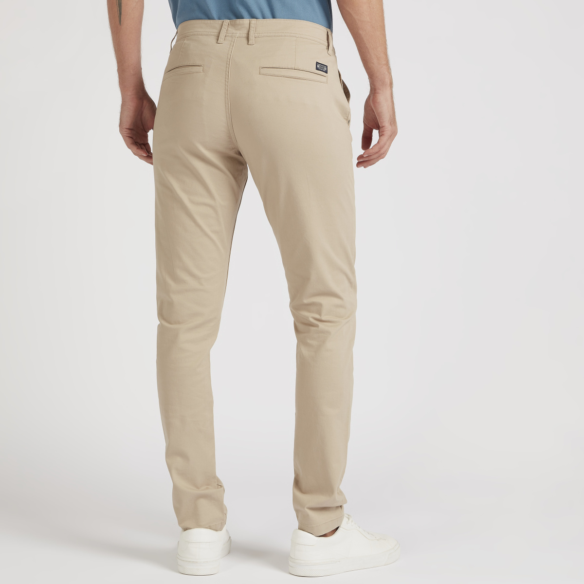 Solid Slim Fit Chinos with Button Closure and Pockets