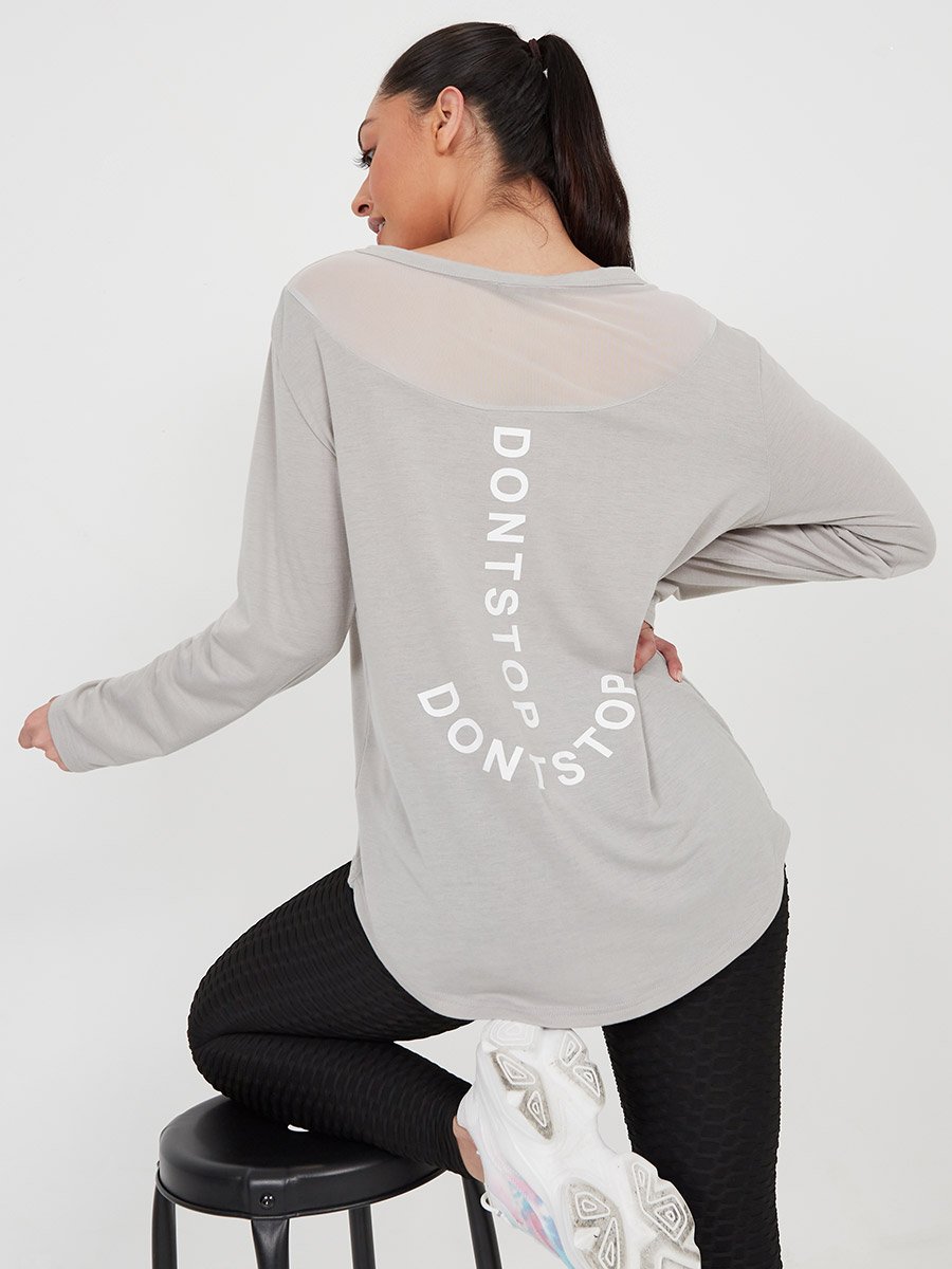 Melange Dont Stop Slogan Print Mesh Back Insert Active Top