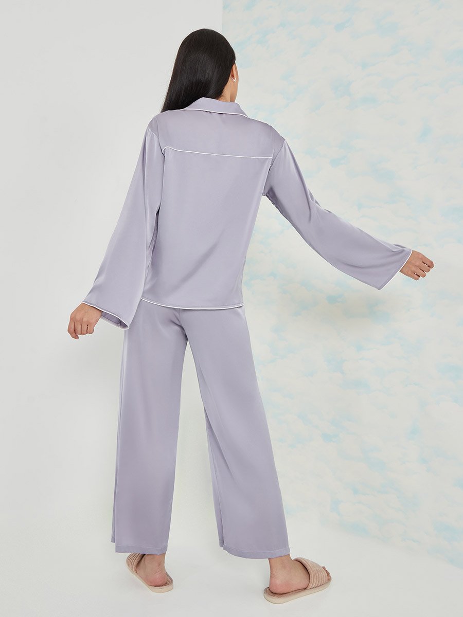 Solid Piped Button Through Shirt and Pyjama Set