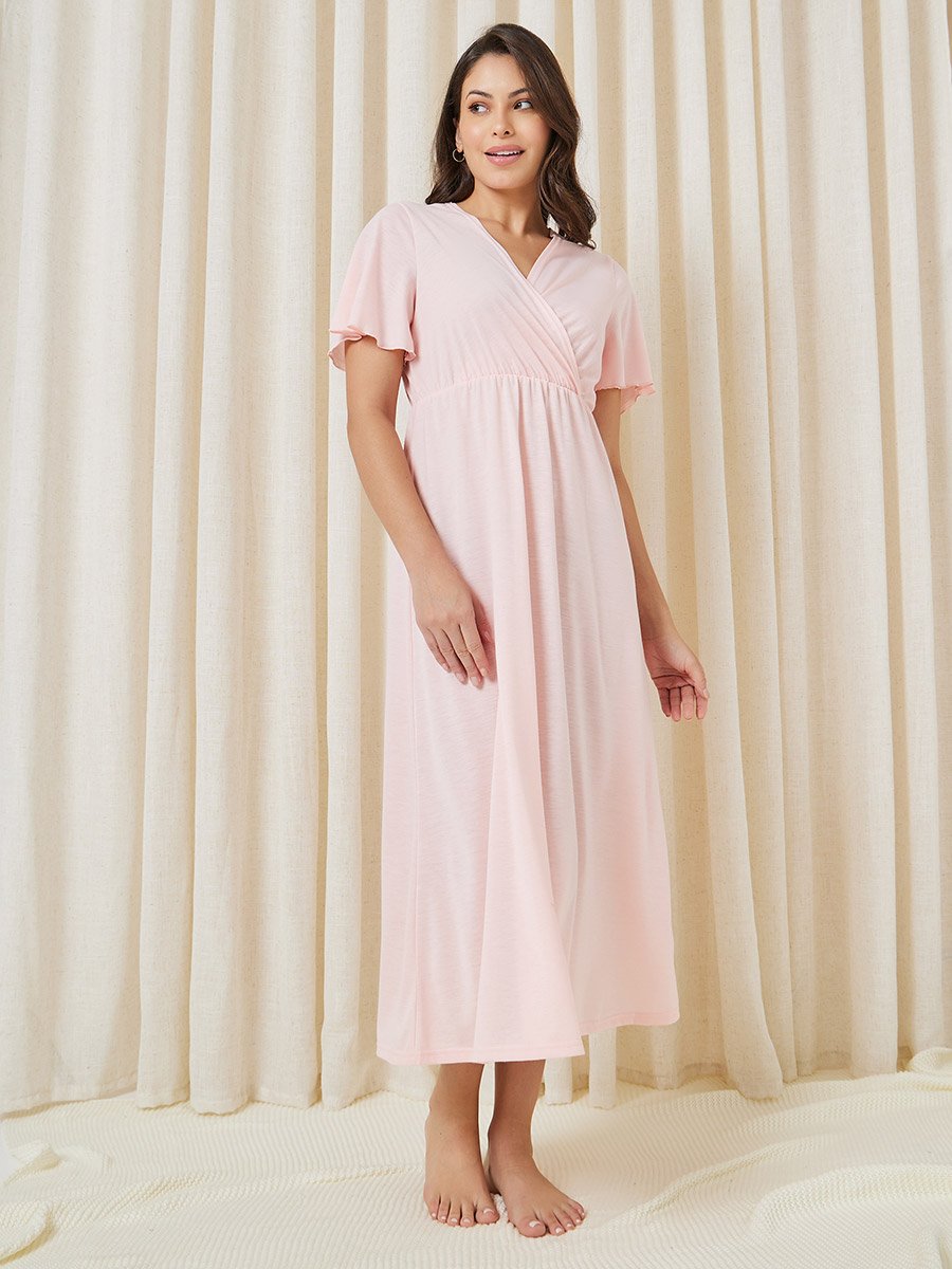 Solid Wrap Front Nightdress