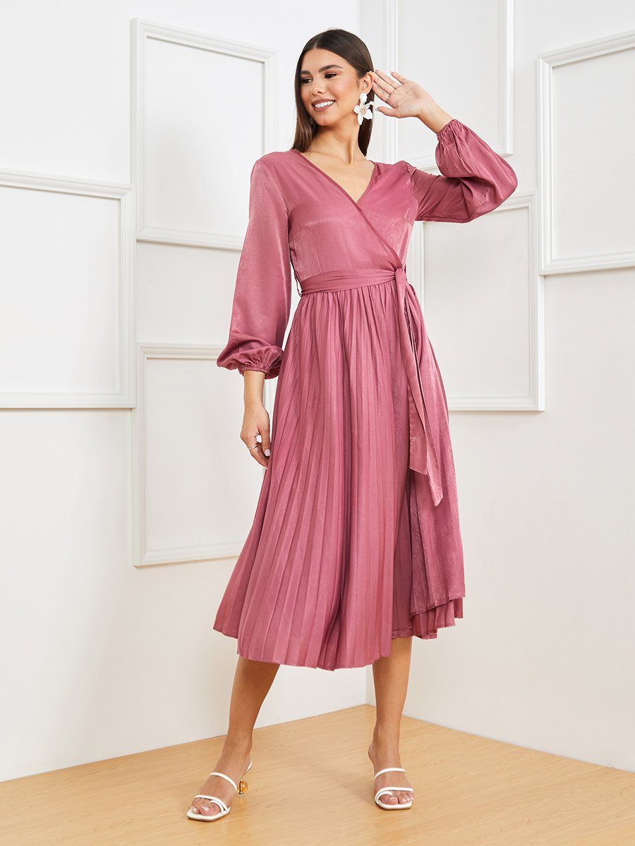 open lace back dress Women's Faux Wrap Ruffle Dress V Neck Pleated Front Wear to Work Pencil  Dresses