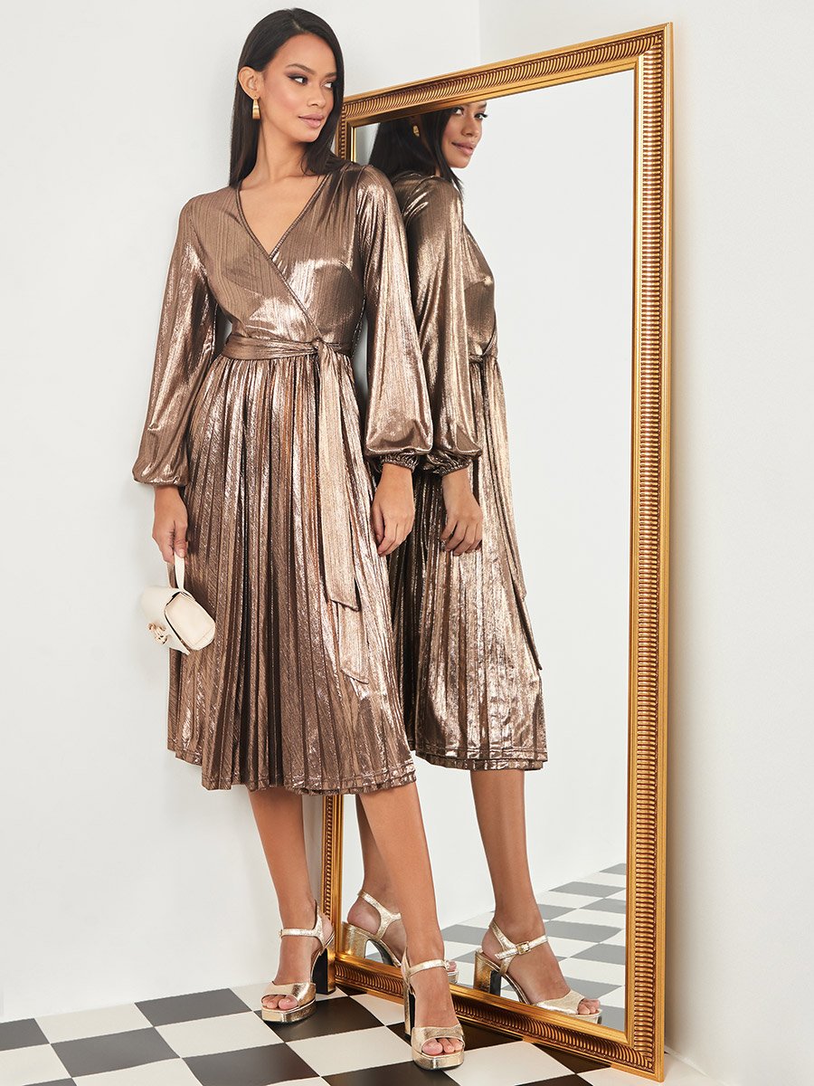 midi dress ruffle Flutter Sleeve Glitter Midi Dress for Wedding Guests & Parties
