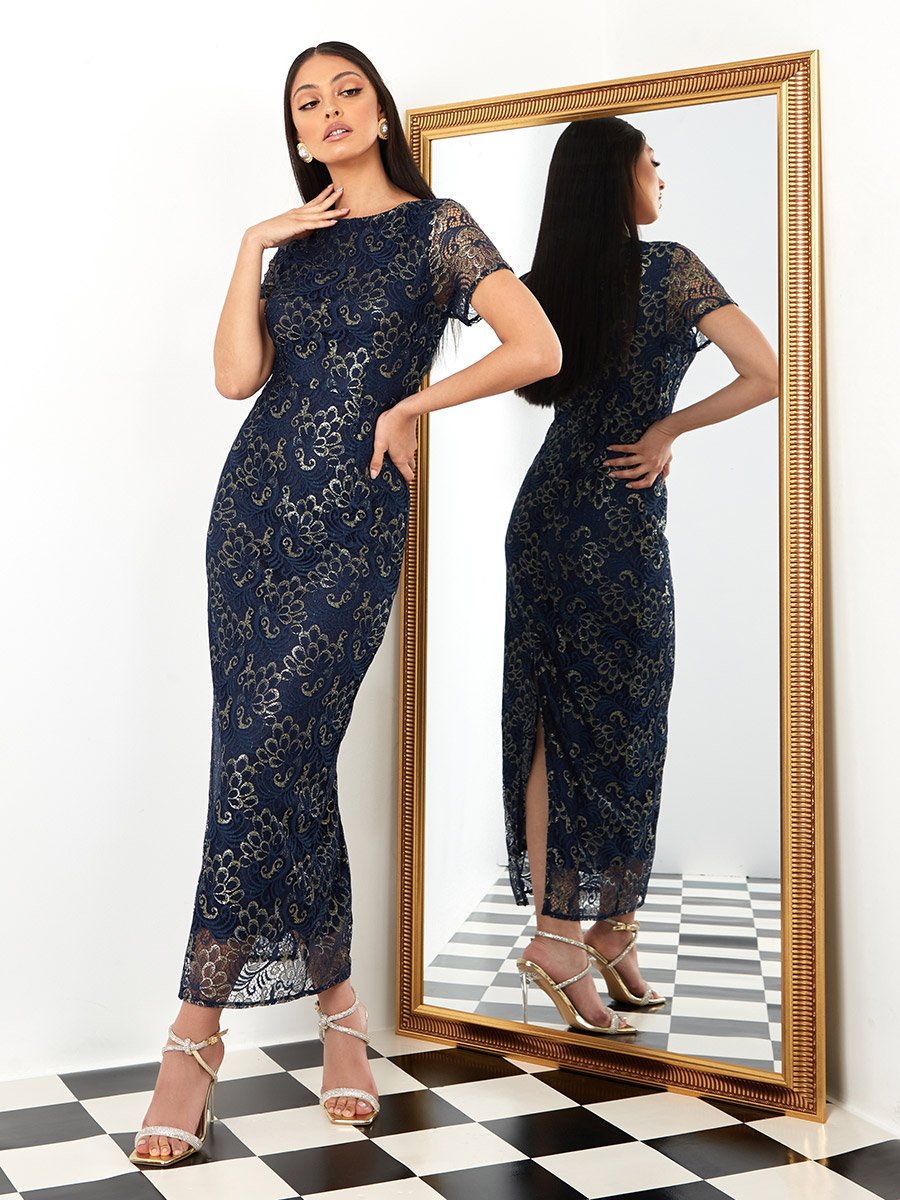 chinese dress ladies Lace Overlay Midi Dress – bebe main image 0