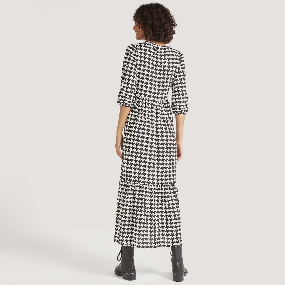 fitted lace wedding dress Houndstooth Maxi Dress 3X / Black/Teal