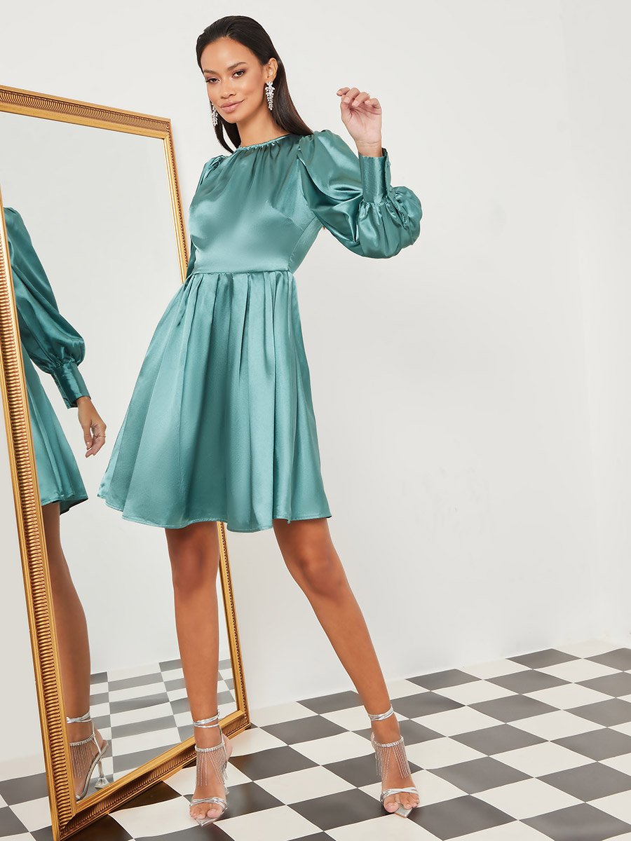 chinese dress ladies Knee Length Chiffon Wholesale Wedding Guest Dresses With Long Sleeves main image 0