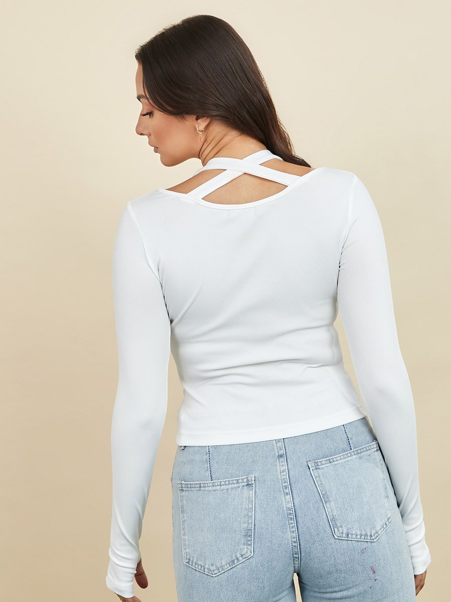 Thumbhole Sleeve Ribbed Fitted Knit Top For Women at Saudi | Styli