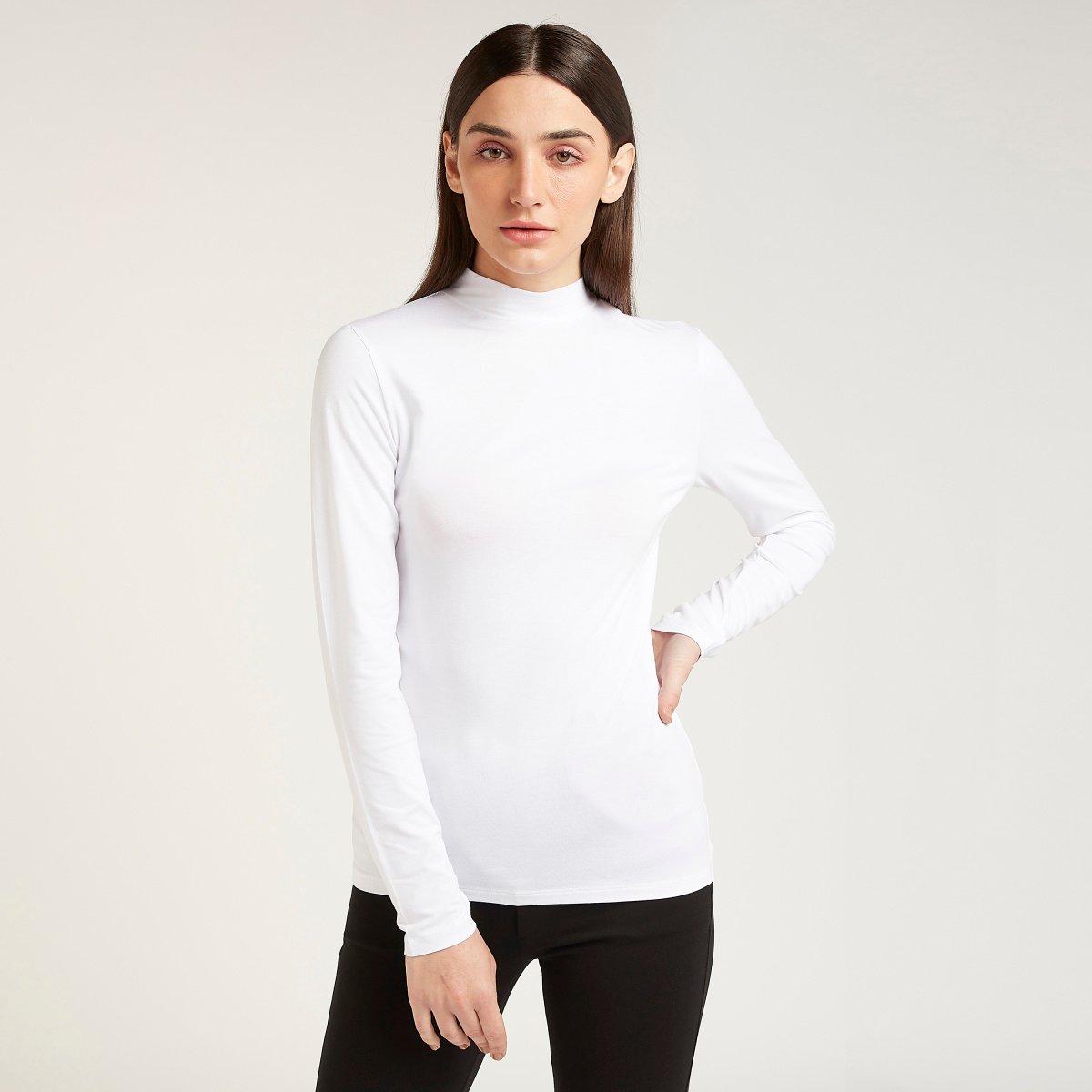 Long Sleeves High Neck Solid T-shirt