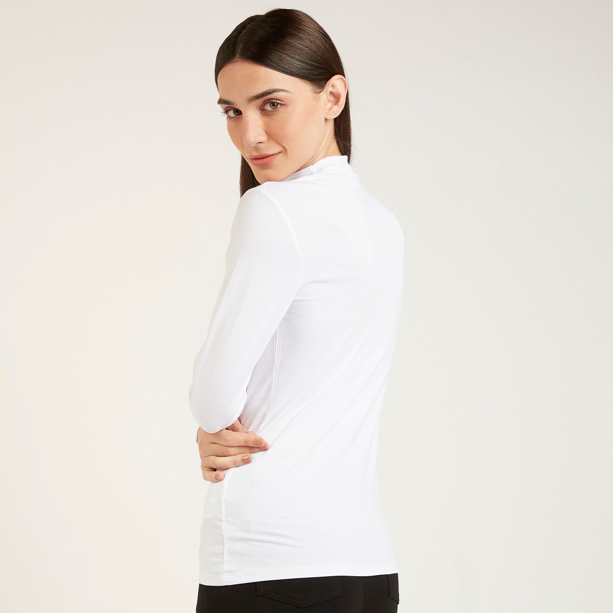 Long Sleeves High Neck Solid T-shirt