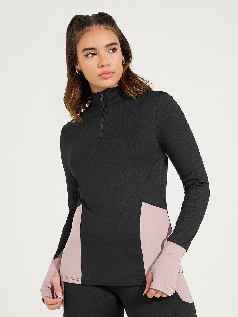 Color Block Half Zip Thumbhole Top and Legging Set