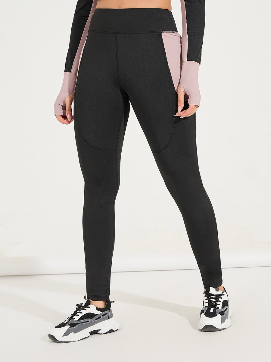 Color Block Half Zip Thumbhole Top and Legging Set