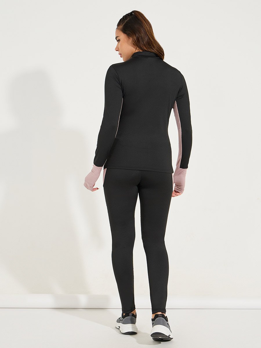 Color Block Half Zip Thumbhole Top and Legging Set