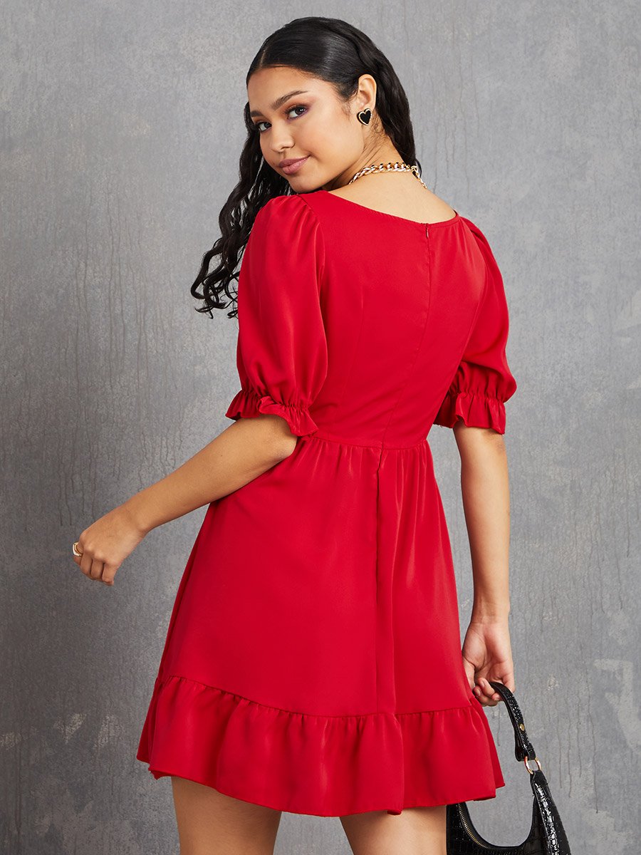 Puff Sleeves Sweetheart Neck Mini Dress For Women at Saudi | Styli