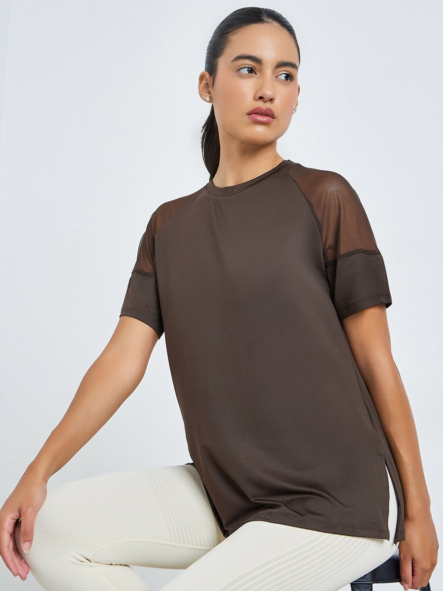 Shoulder Mesh Panel Insert Oversized Yoga Top