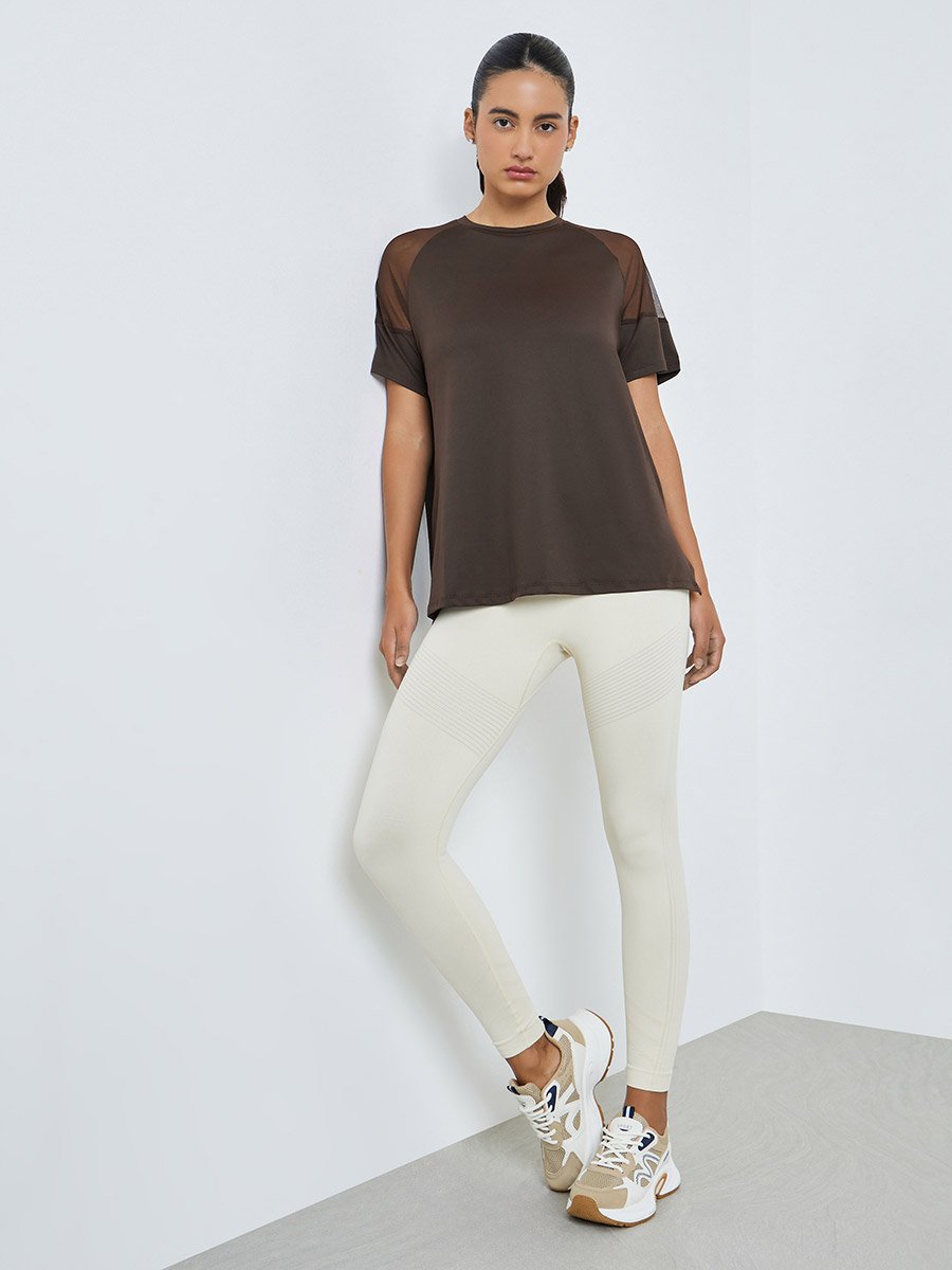 Shoulder Mesh Panel Insert Oversized Yoga Top