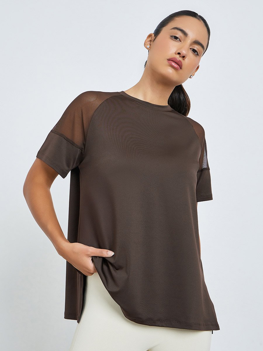 Shoulder Mesh Panel Insert Oversized Yoga Top